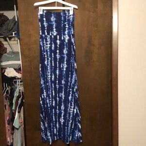 Strapless, tie die, blue white womens sun dress floor length casual